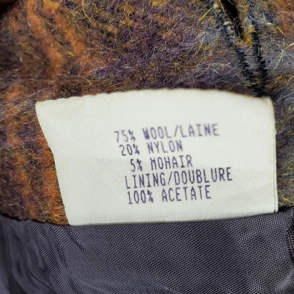 Vintage Wool Mohair  Plaid Shacket Plum Teal Orange Button Front Size 16 Grunge - Picture 10 of 11